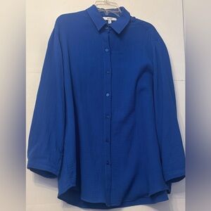 SYMPLI COTTON GAUZE EASY BUTTON UP SHIRT BLOUSE COLOR: MARINE SIZE XL NEW